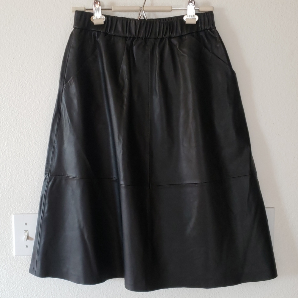 Bagatelle lined midi genuine leather black skirt